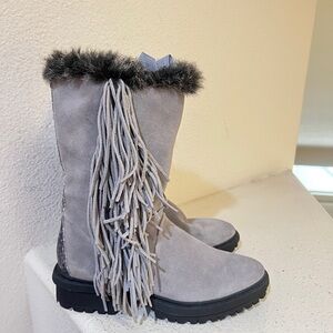 Women's Sam Edelman‎ Tilden Suede Fringe Snakeskin Winter Gray Boots Booties  7
